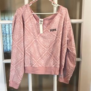 VS PINK Paisley Crop Off Shoulder Sweatshirt Size XL NWT